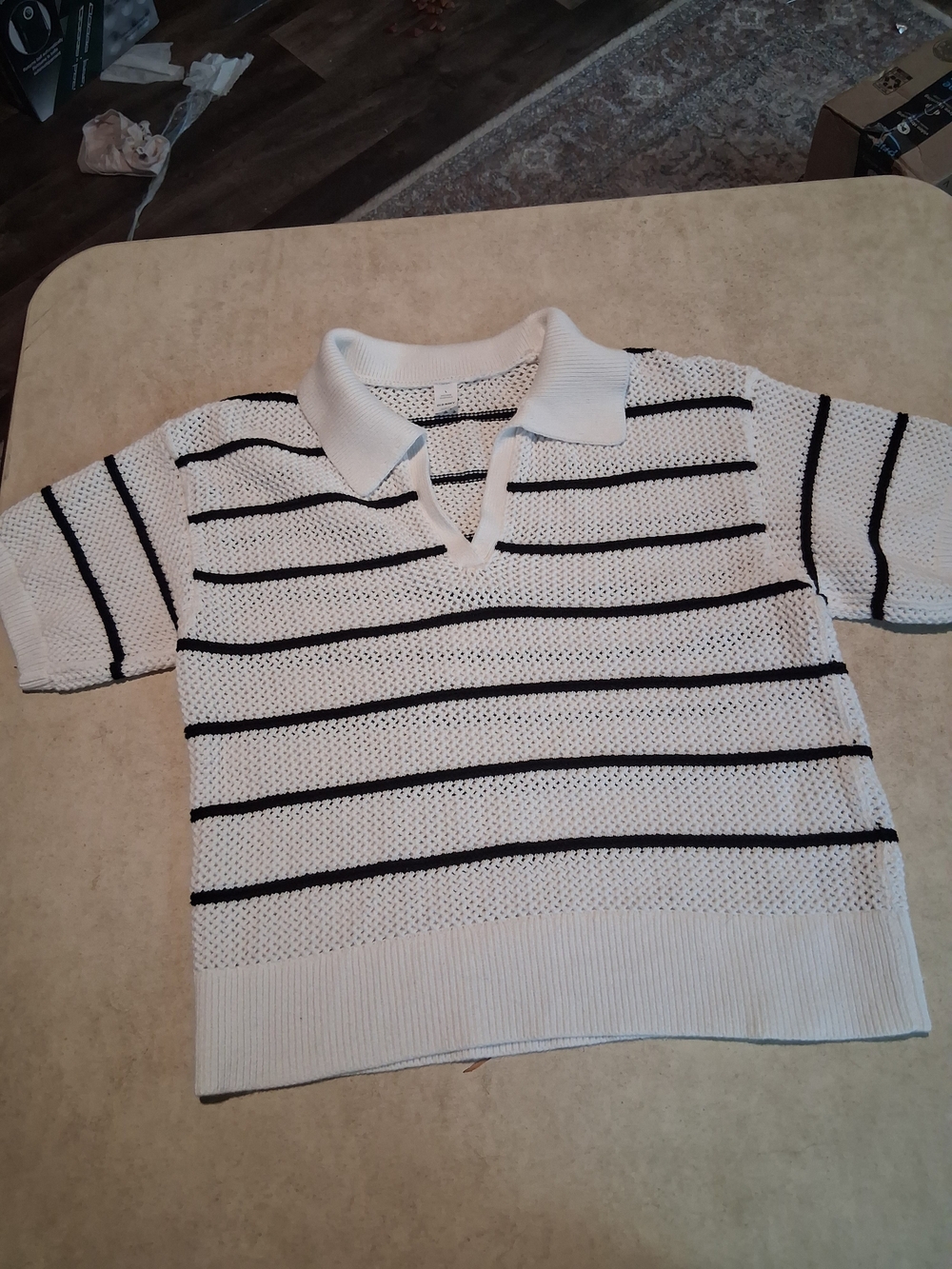 Old Navy White Polo Top with Black Stripes - Women